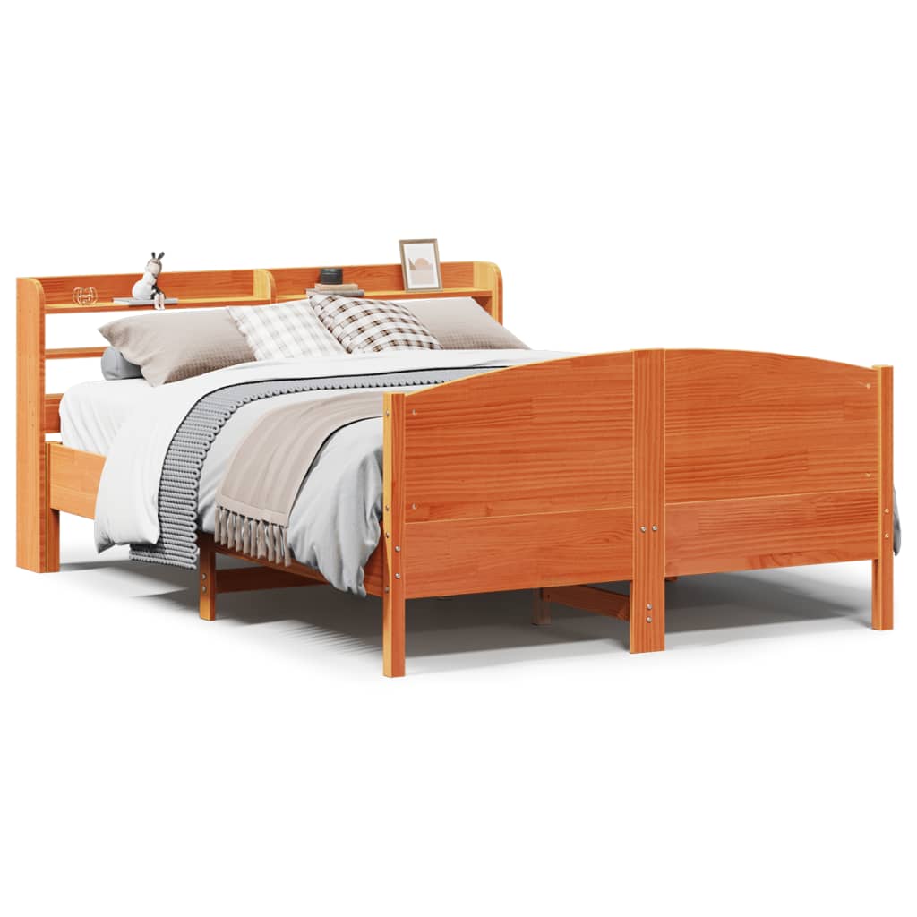 Cadre de lit sans matelas cire marron 150x200cm bois pin massif