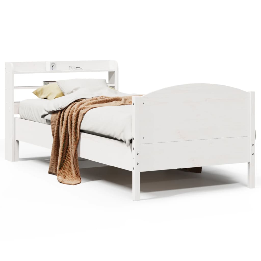 Cadre de lit sans matelas blanc 75x190 cm bois de pin massif