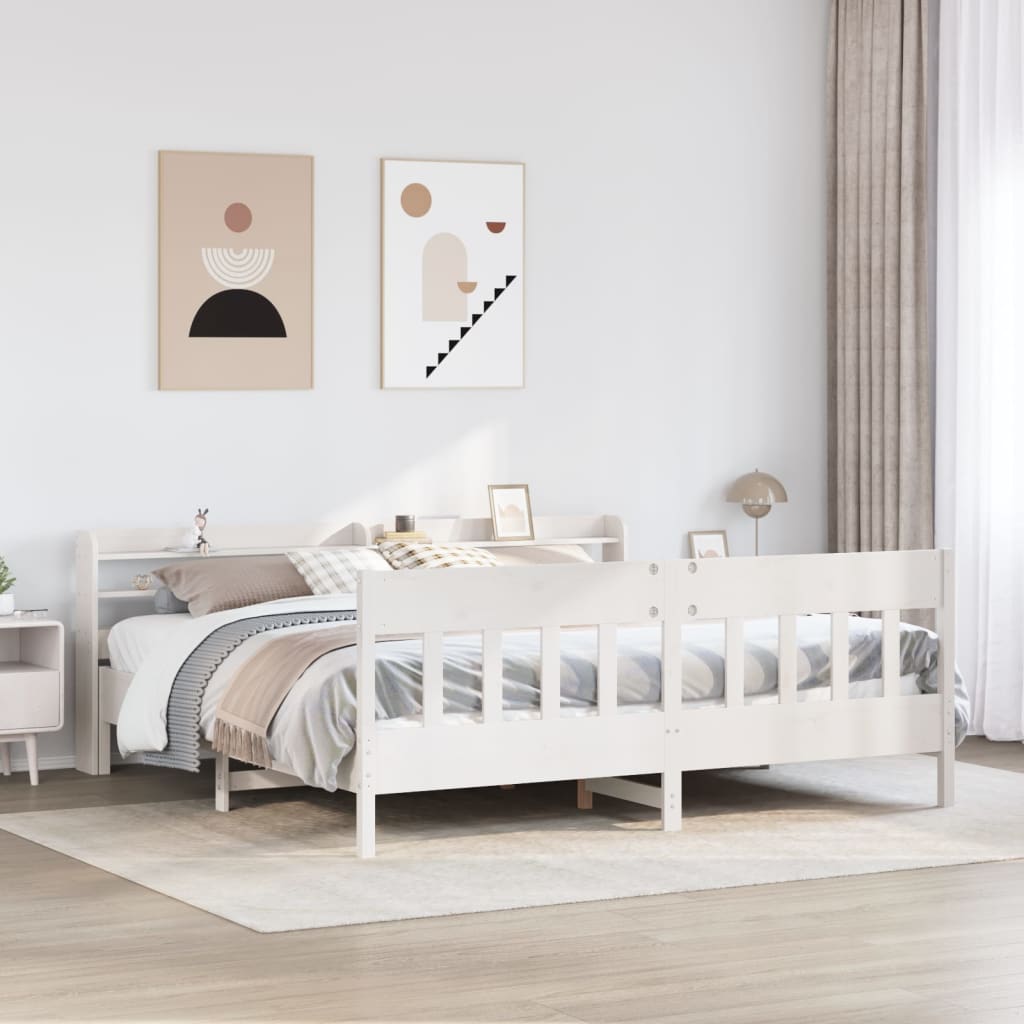 Cadre de lit sans matelas blanc 200x200 cm bois massif de pin