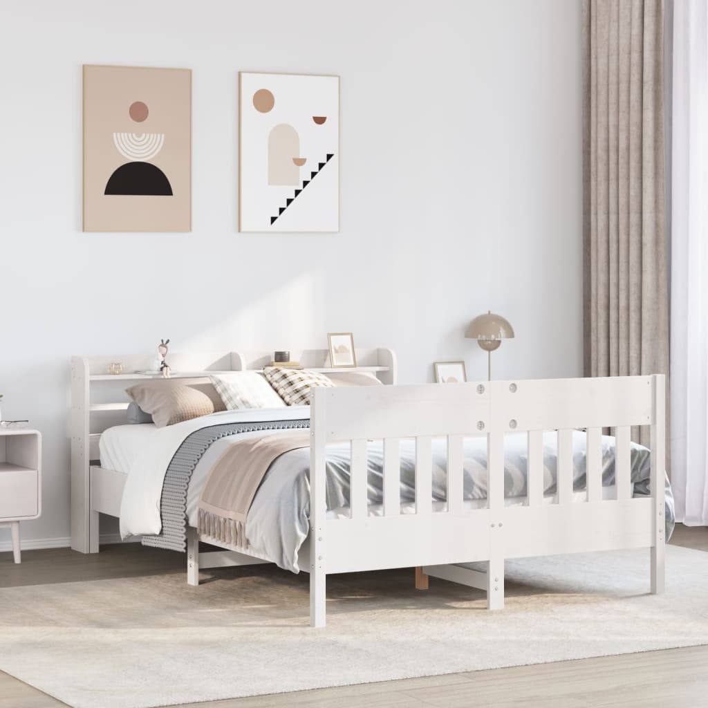 Bed frame without mattress white 150x200 cm solid pine wood