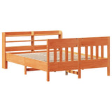 Bed frame without mattress brown wax 150x200cm solid pine wood