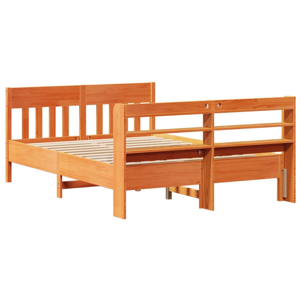 Bed frame without mattress brown wax 150x200cm solid pine wood