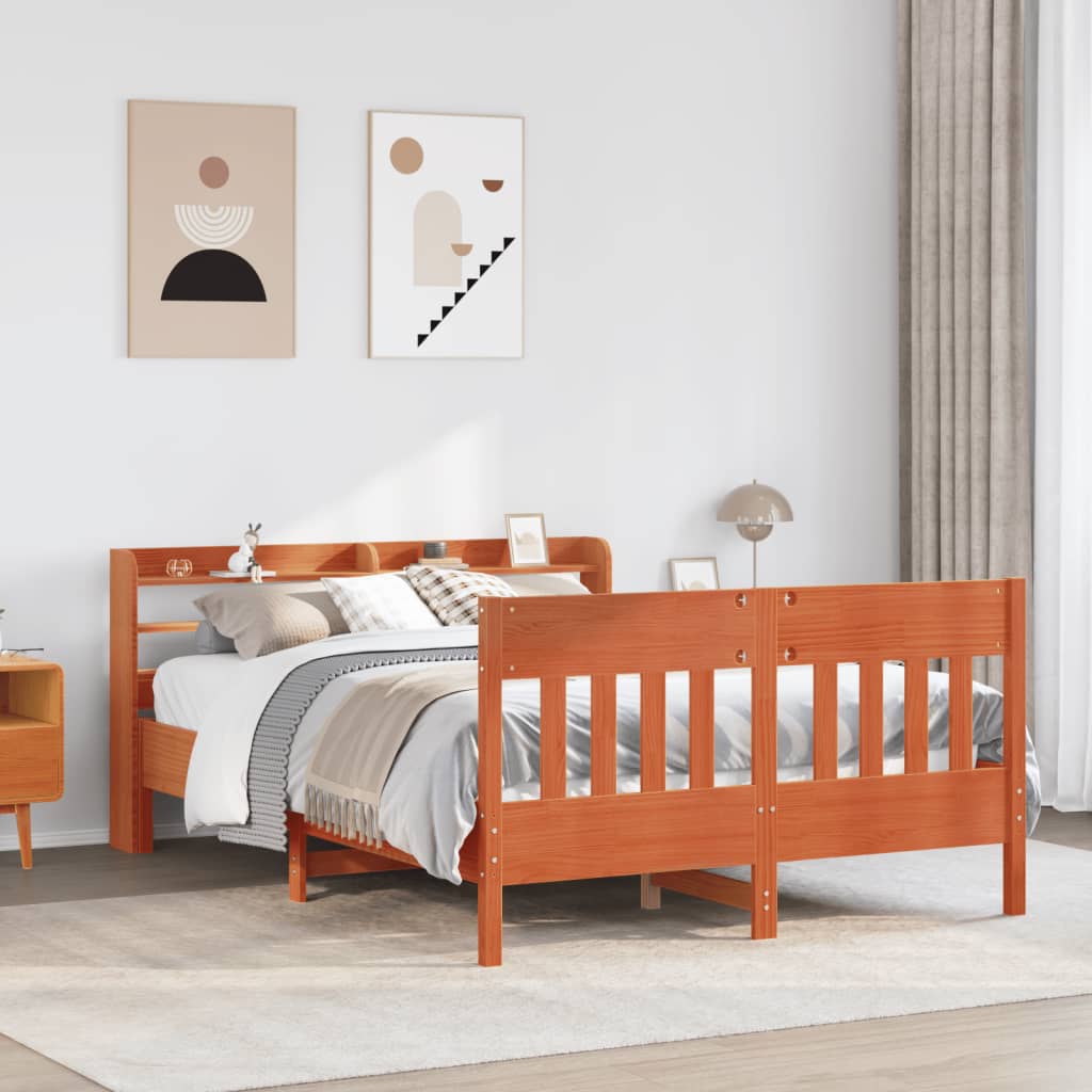 Bed frame without mattress brown wax 150x200cm solid pine wood