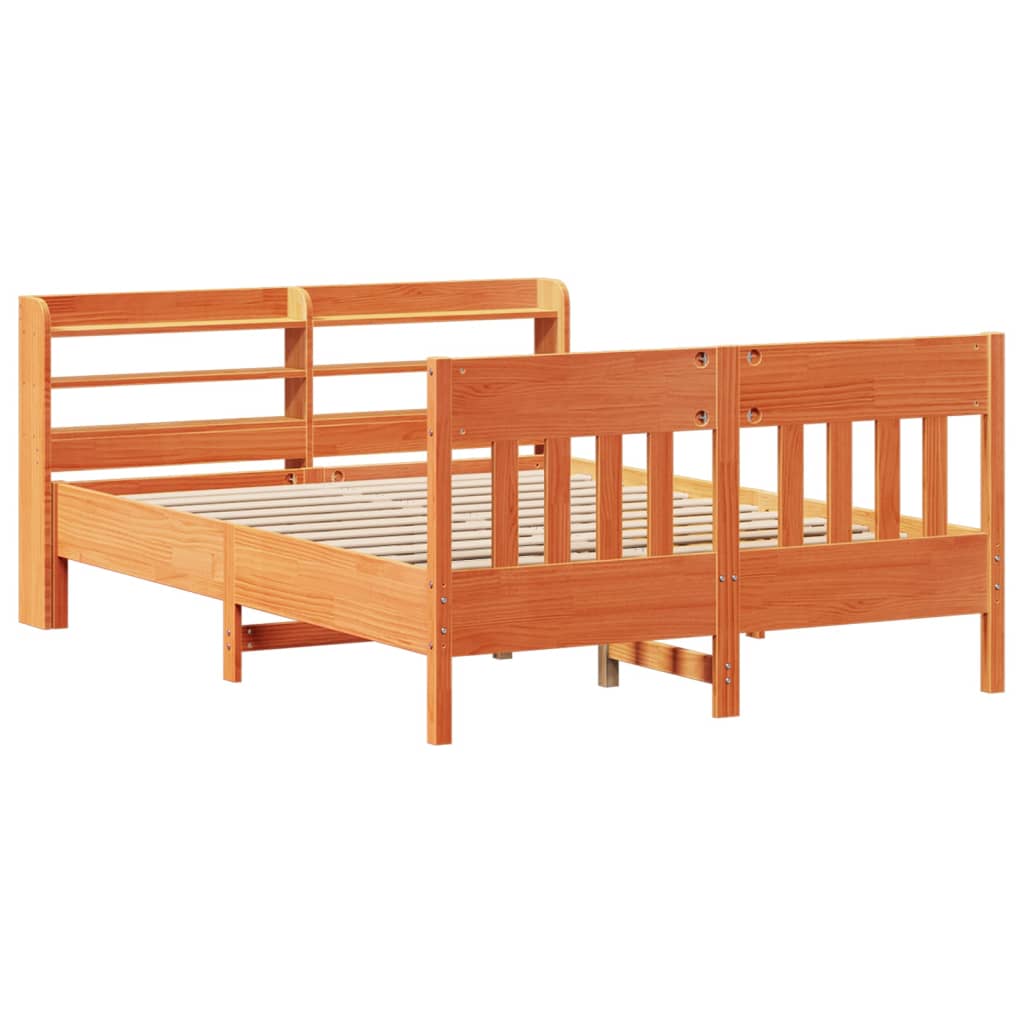 Bed frame without mattress brown wax 140x200cm solid pine wood