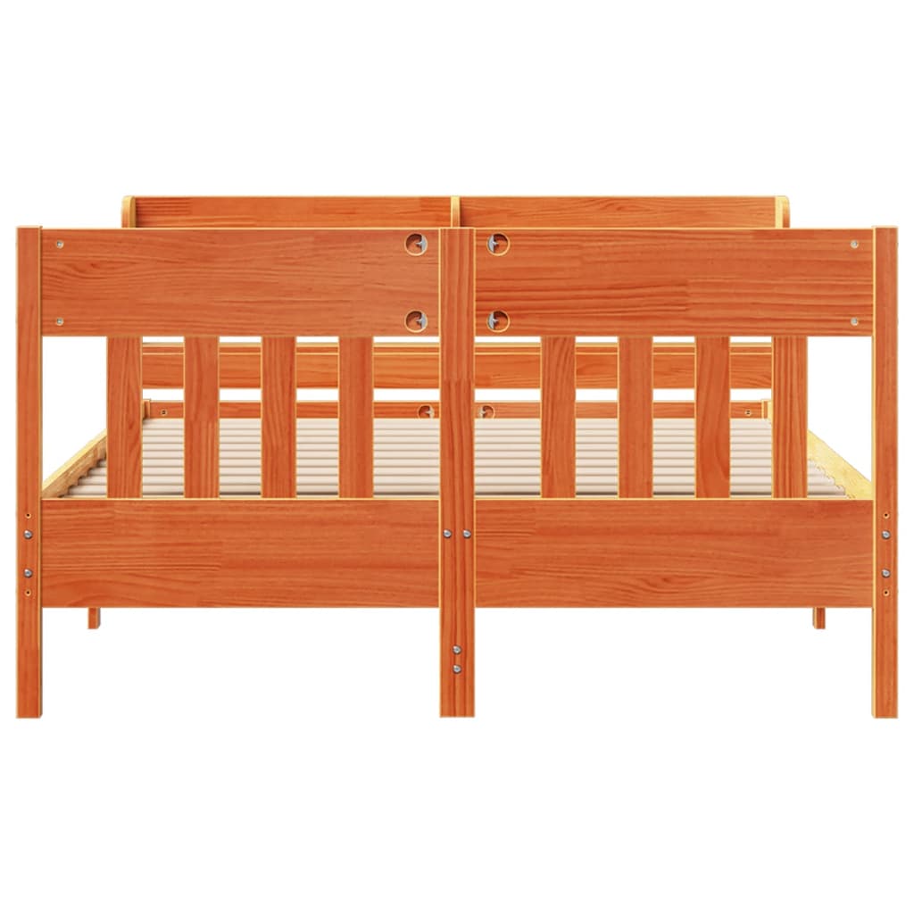 Bed frame without mattress brown wax 140x200cm solid pine wood