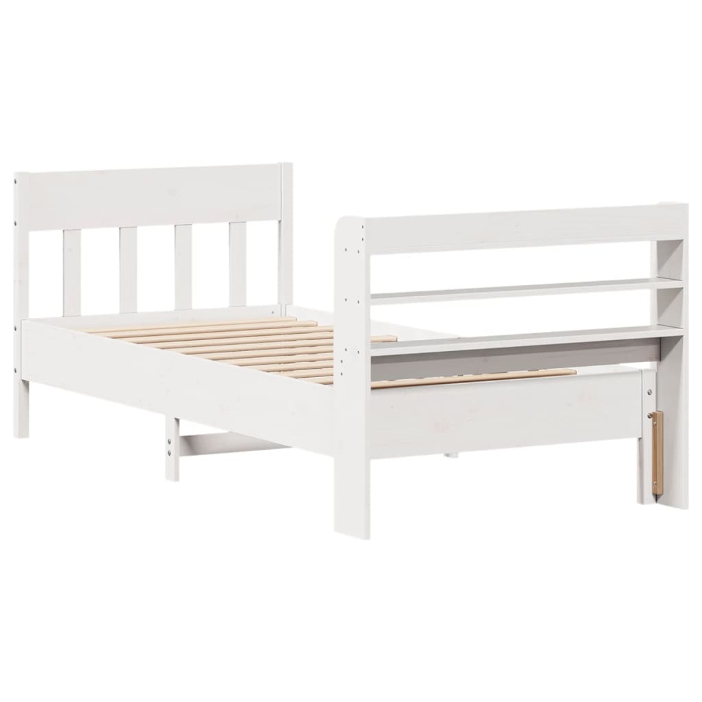 Bed frame without white mattress 75x190 cm solid pine wood