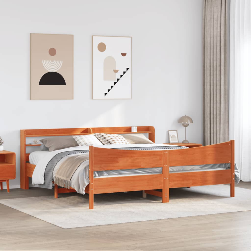 Brown wax bed frame and headboard 200x200 cm pine wood