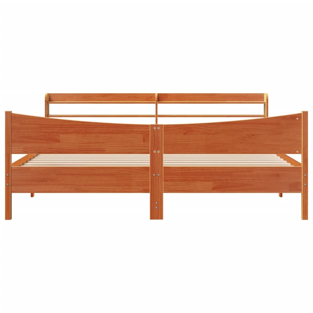 Brown wax bed frame and headboard 200x200 cm pine wood