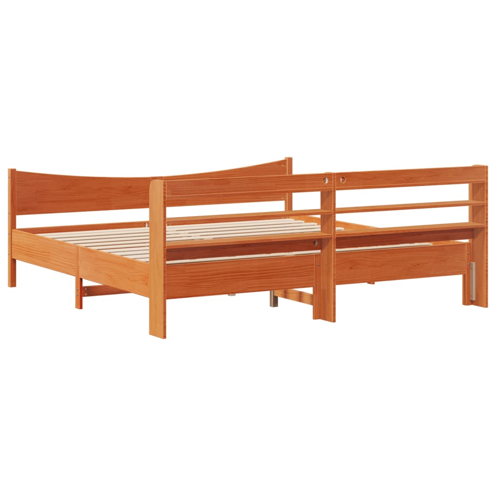 Brown wax bed frame and headboard 200x200 cm pine wood