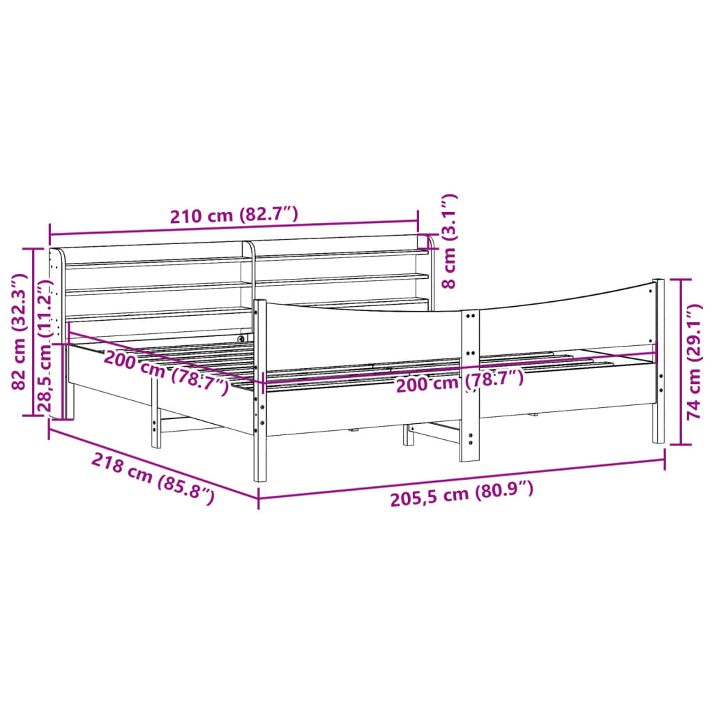 Braunes Wachsbettgestell und Kopfteil 200x200 cm aus Kiefernholz