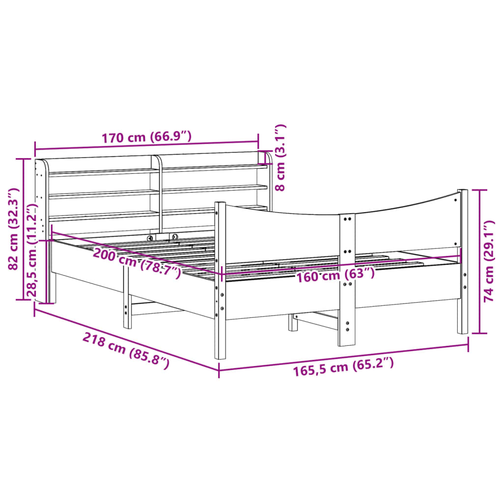 Cadre de lit avec tête de lit blanc 160x200 cm bois pin massif