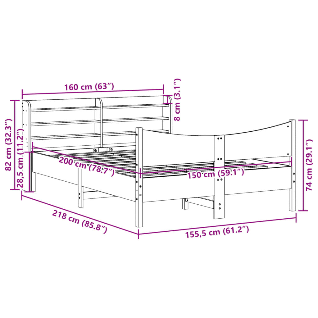 Cadre de lit avec tête de lit blanc 150x200 cm bois pin massif