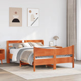 Brown wax bed frame and headboard 150x200 cm pine wood