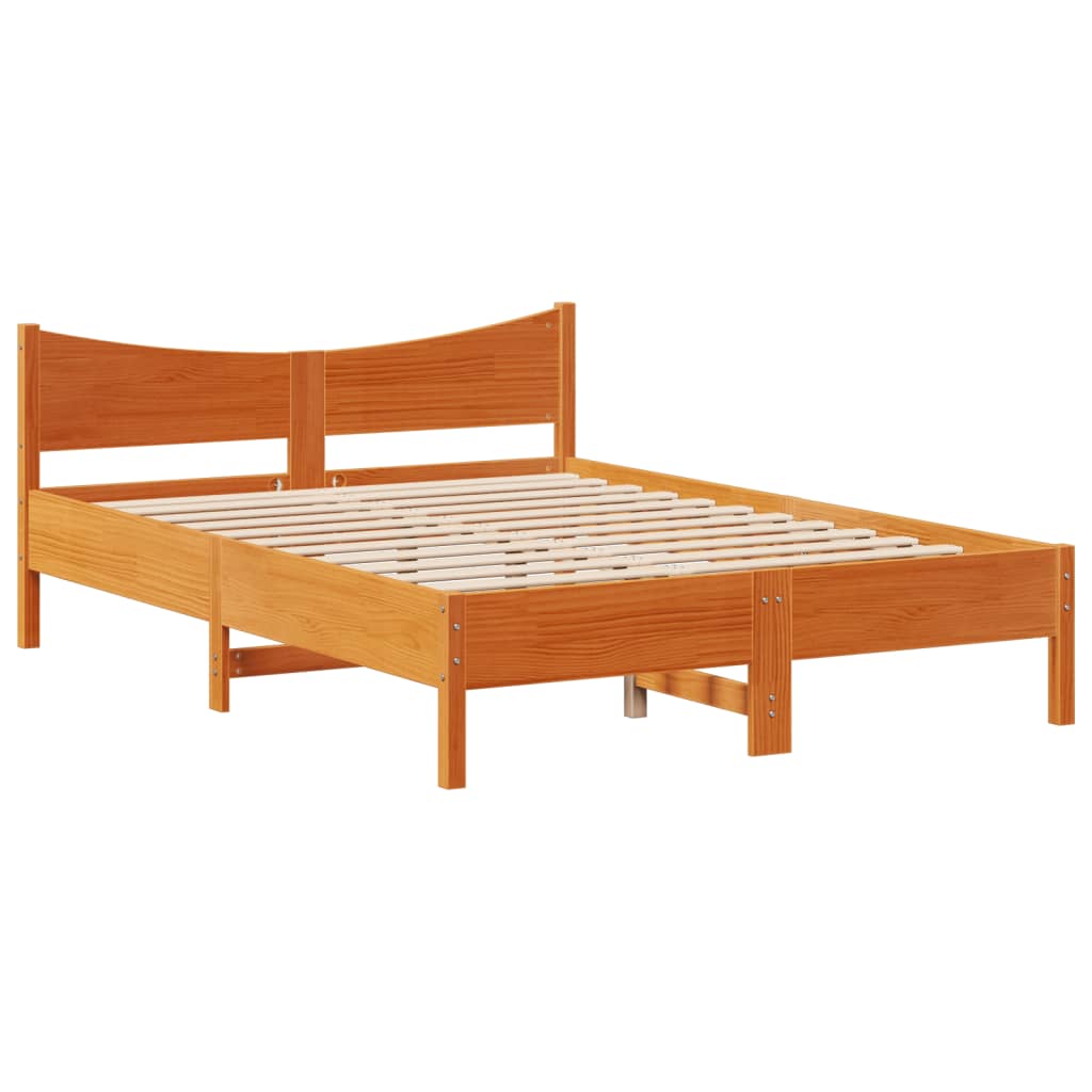 Brown wax bed frame and headboard 150x200 cm pine wood