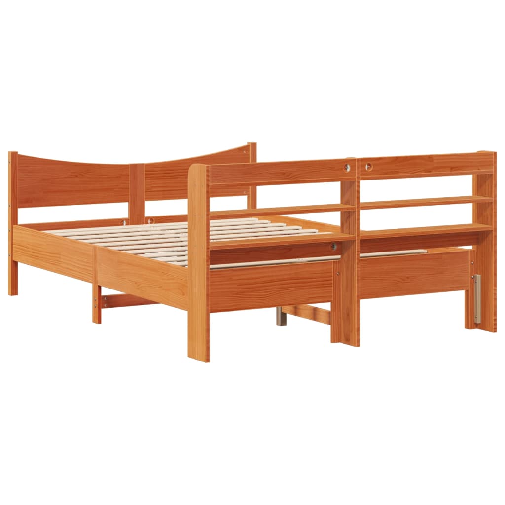 Brown wax bed frame and headboard 150x200 cm pine wood