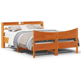 Brown wax bed frame and headboard 150x200 cm pine wood