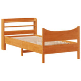 Bed frame with brown wax headboard 75x190 cm pine wood