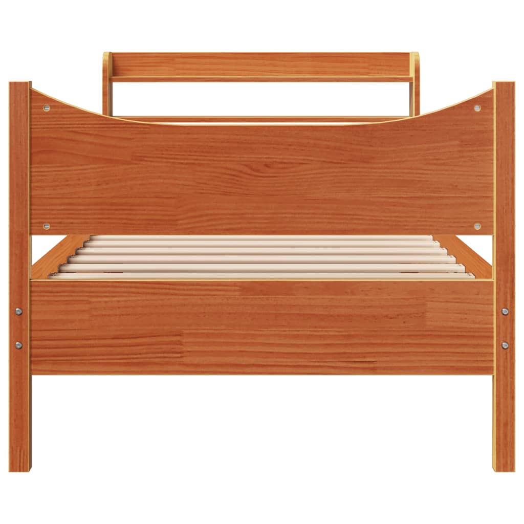 Bed frame with brown wax headboard 75x190 cm pine wood