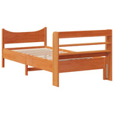 Bed frame with brown wax headboard 75x190 cm pine wood