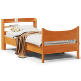 Bed frame with brown wax headboard 75x190 cm pine wood