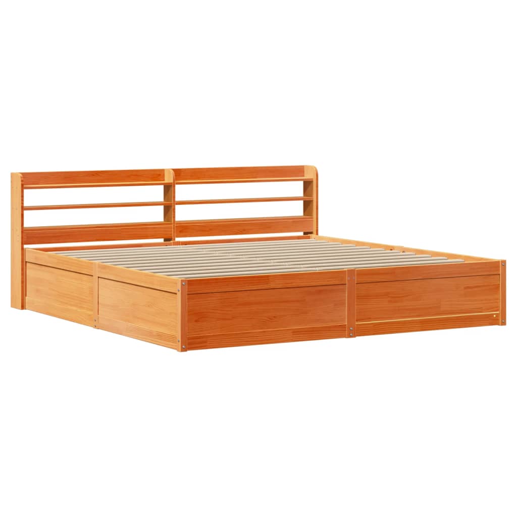 Brown wax bed frame and headboard 180x200 cm pine wood