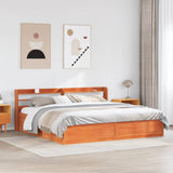 Brown wax bed frame and headboard 180x200 cm pine wood