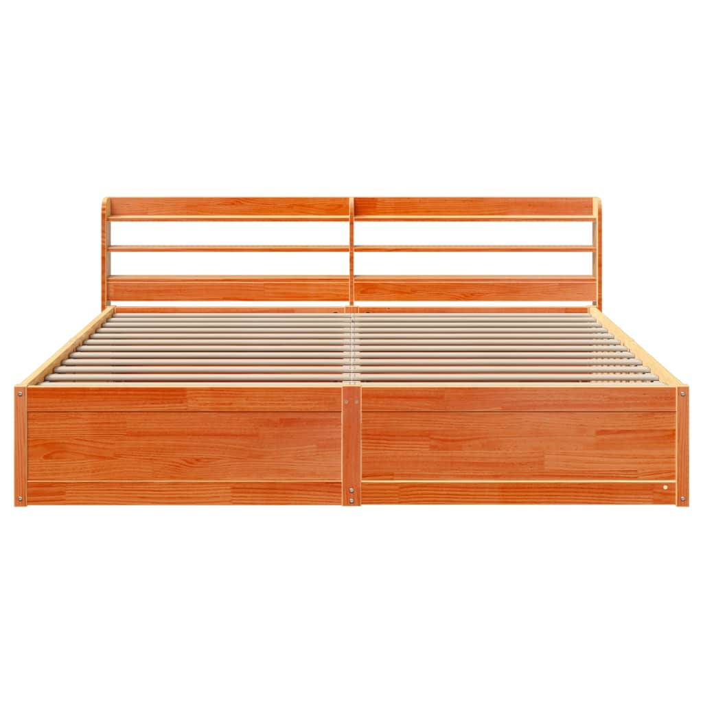 Brown wax bed frame and headboard 180x200 cm pine wood