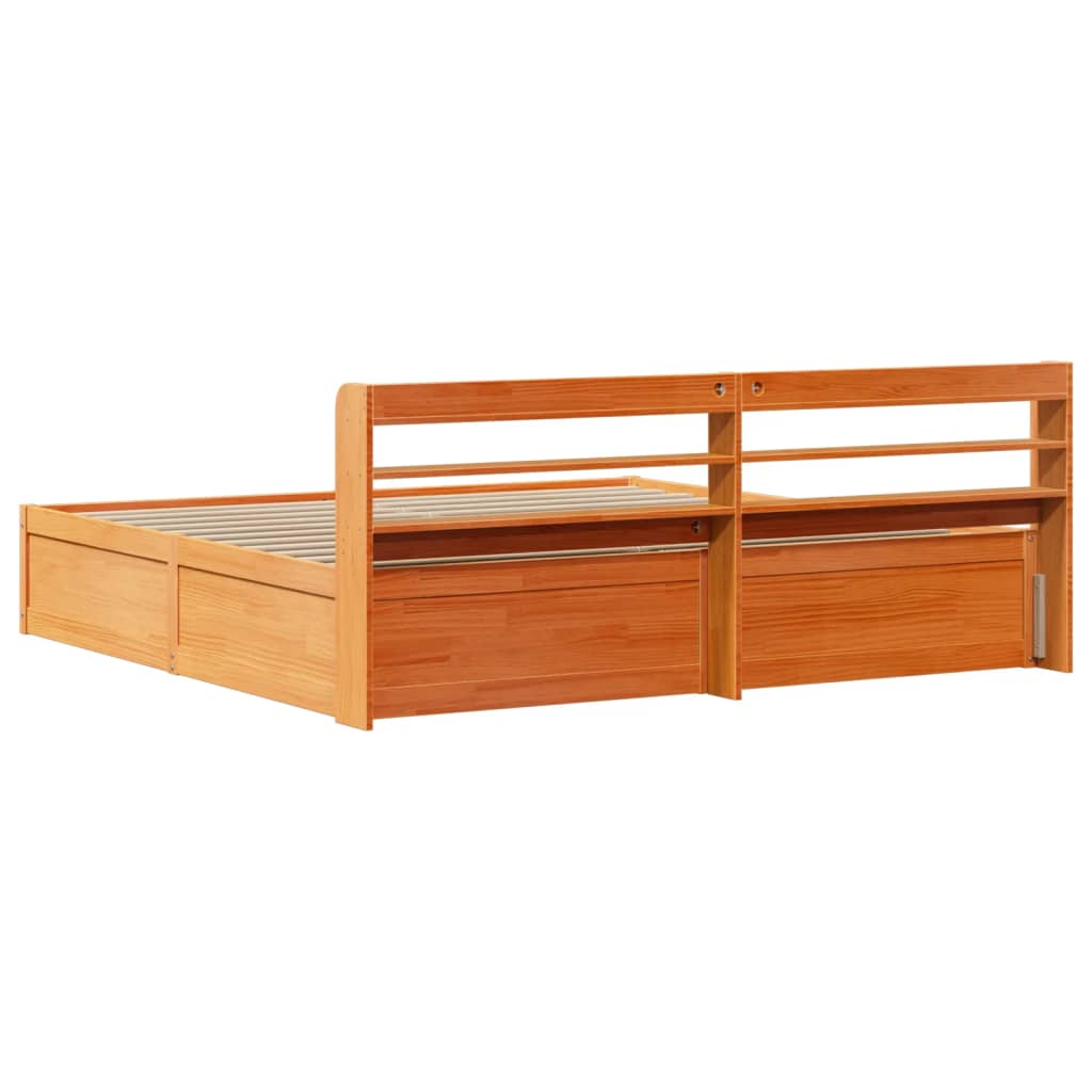 Brown wax bed frame and headboard 180x200 cm pine wood