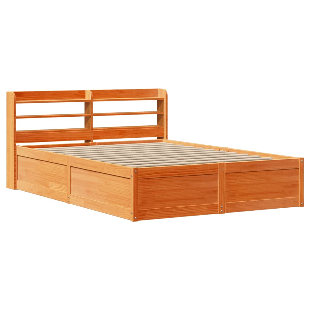 Brown wax bed frame and headboard 140x200 cm pine wood