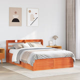 Brown wax bed frame and headboard 140x200 cm pine wood