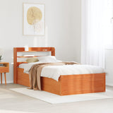 Brown wax bed frame and headboard 100x200 cm pine wood