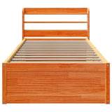 Bed frame with brown wax headboard 90x190 cm pine wood