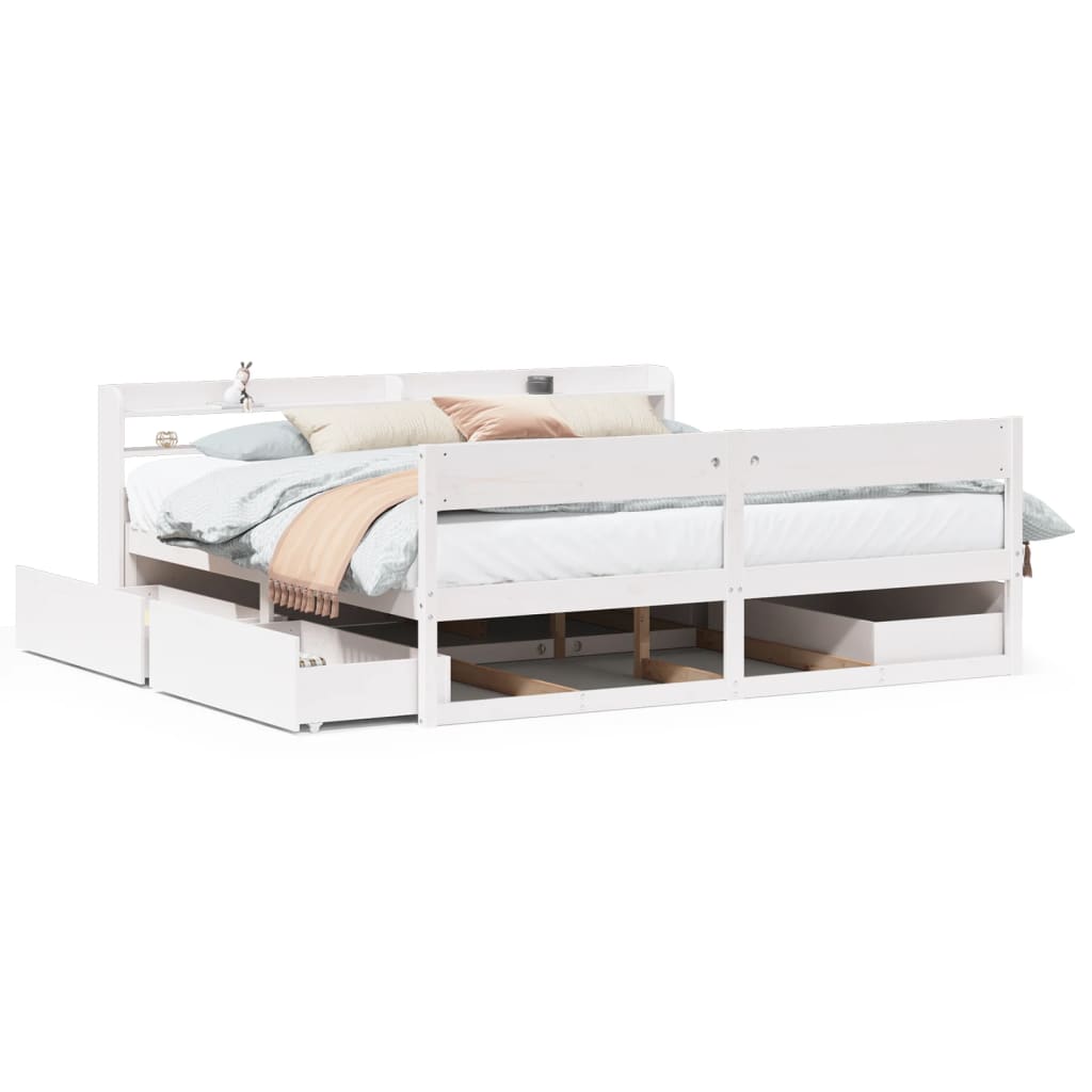 Cadre de lit sans matelas blanc 200x200 cm bois massif de pin