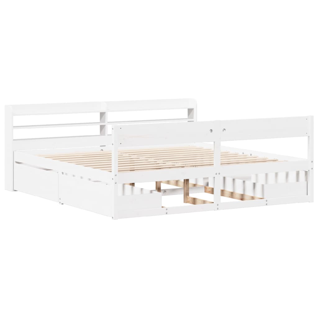 Cadre de lit sans matelas blanc 200x200 cm bois massif de pin