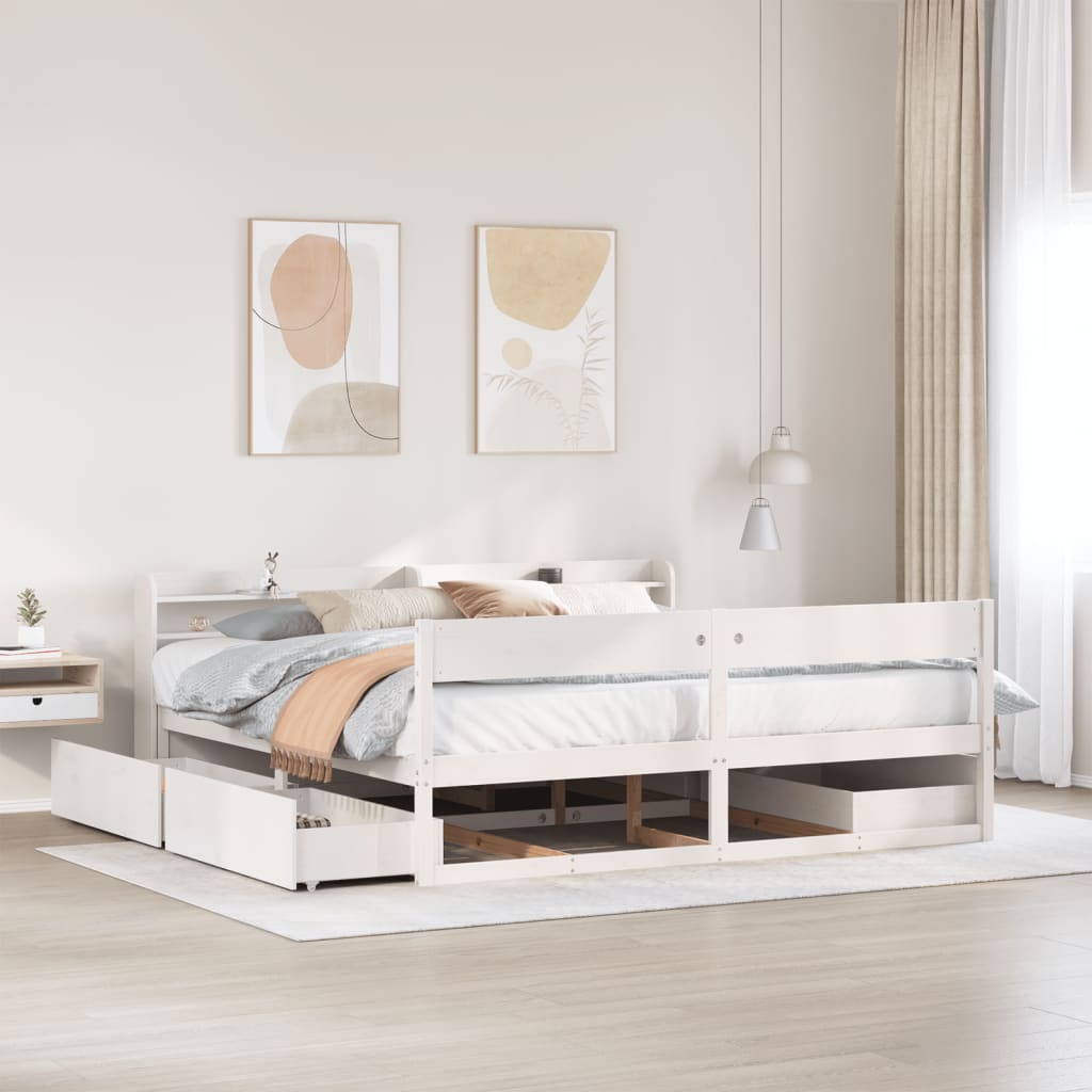 Cadre de lit sans matelas blanc 200x200 cm bois massif de pin