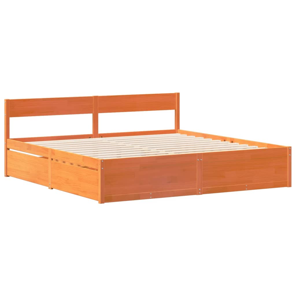 Cadre de lit sans matelas cire marron 200x200cm bois pin massif