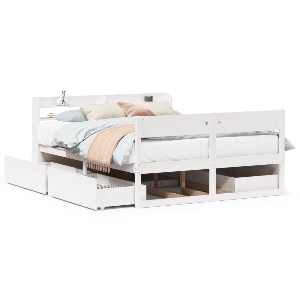 Bed frame without mattress white 150x200 cm solid pine wood