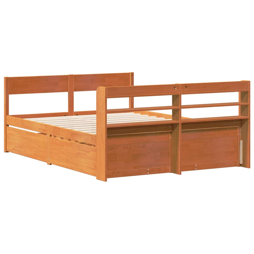 Cadre de lit sans matelas cire marron 135x190cm bois pin massif