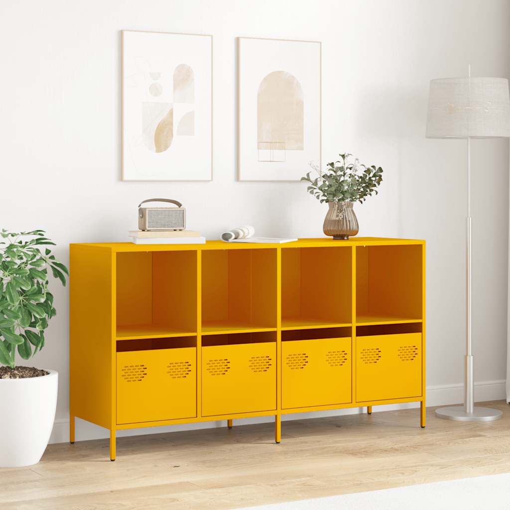 Buffet jaune moutarde 135x39x73,5 cm acier laminé à froid