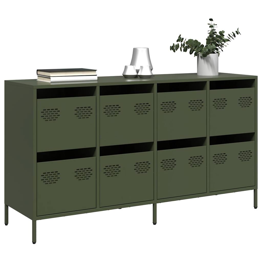 Buffet vert olive 135x39x73,5 cm acier laminé à froid