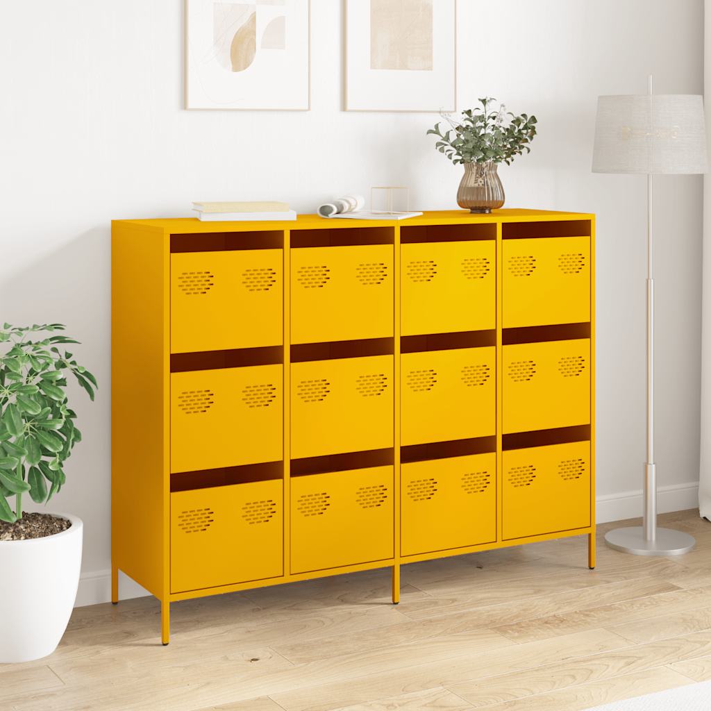 Buffet jaune moutarde 135x39x103,5 cm acier laminé à froid