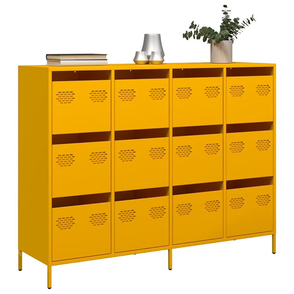 Buffet jaune moutarde 135x39x103,5 cm acier laminé à froid