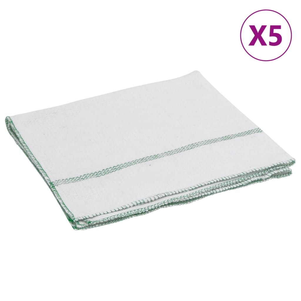 Serpillières 5 pcs blanc avec des rayures vertes 50x60 cm