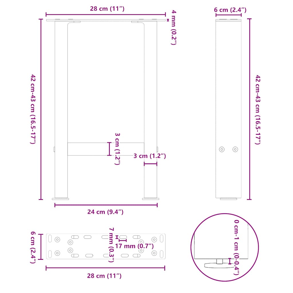 Pieds de table basse blanc 2 pcs 28x(42-43) cm acier