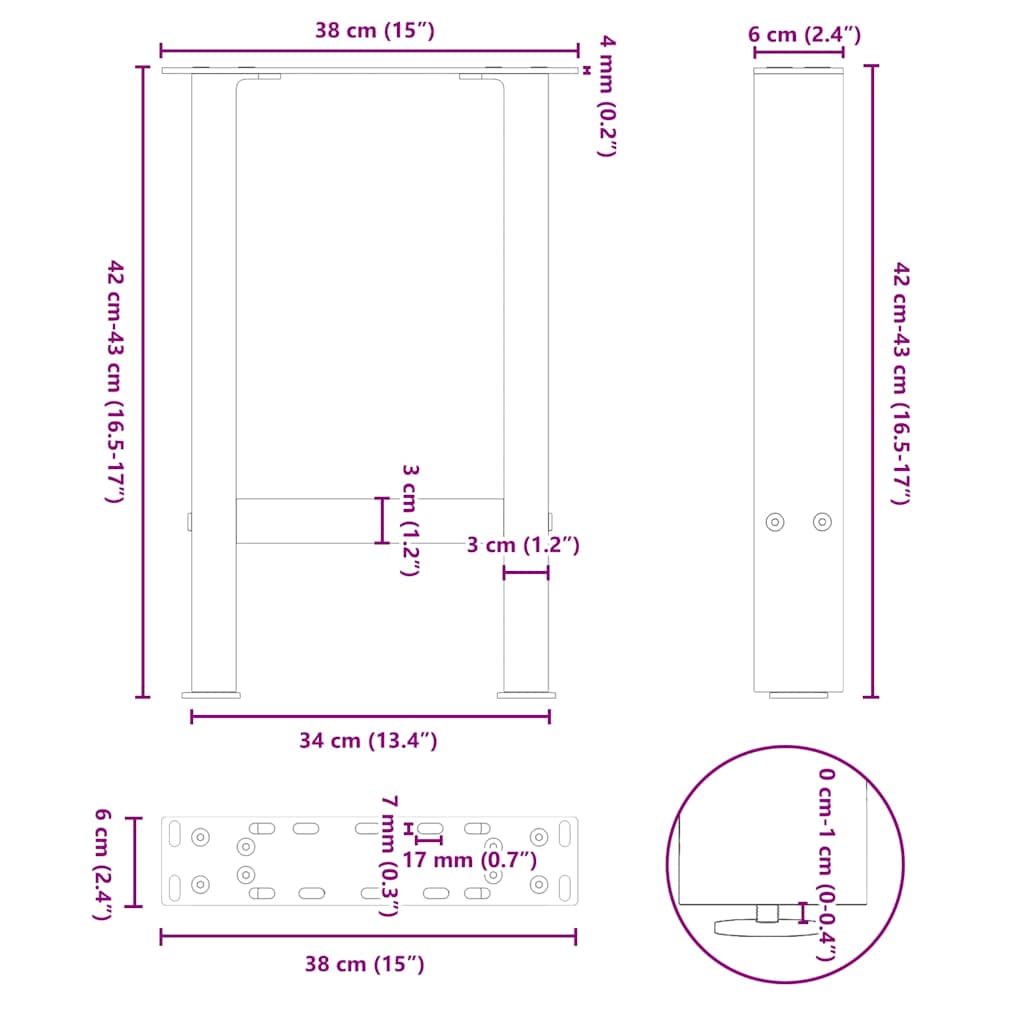 Pieds de table basse noir 2 pcs 38x(42-43) cm acier