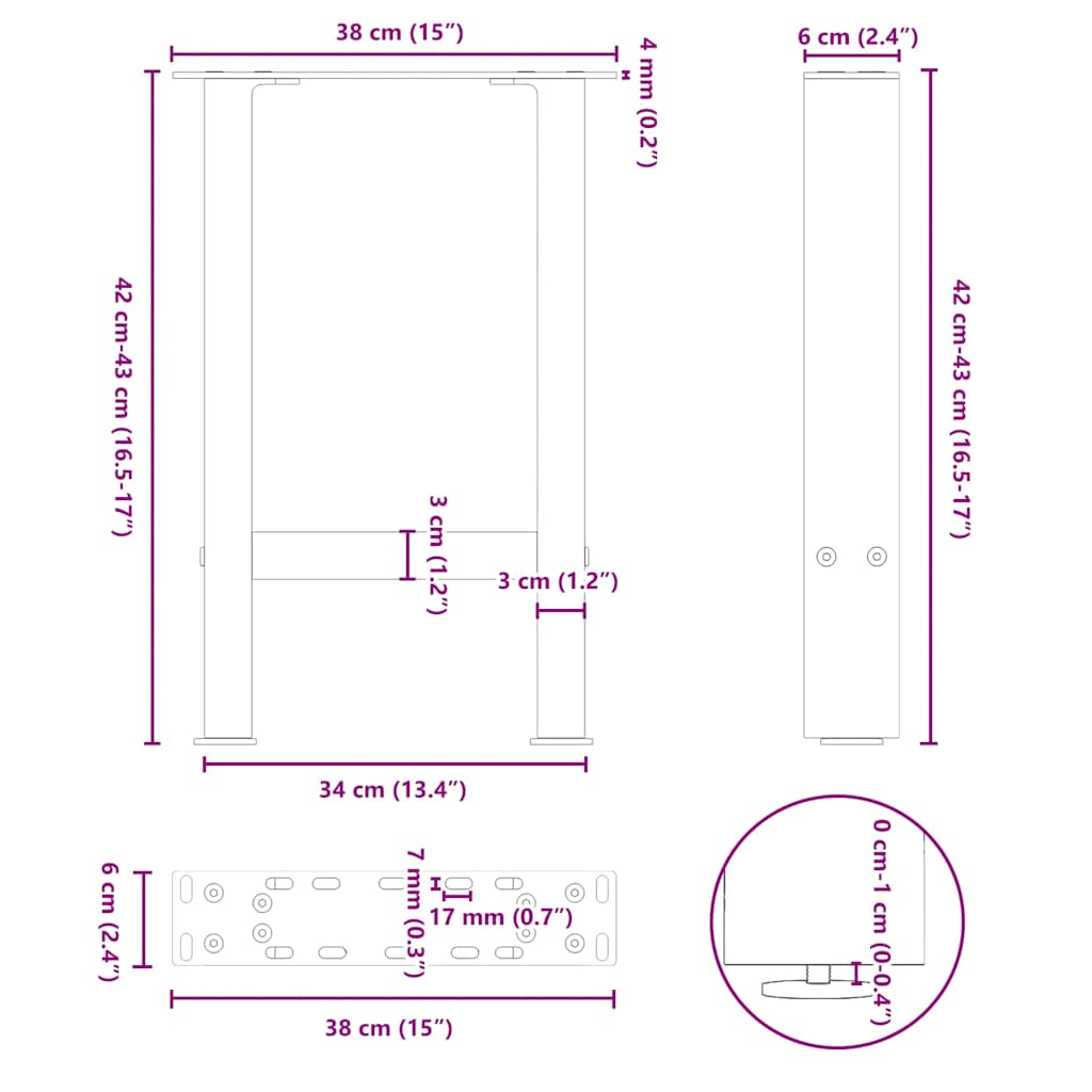 Pieds de table basse blanc 2 pcs 38x(42-43) cm acier