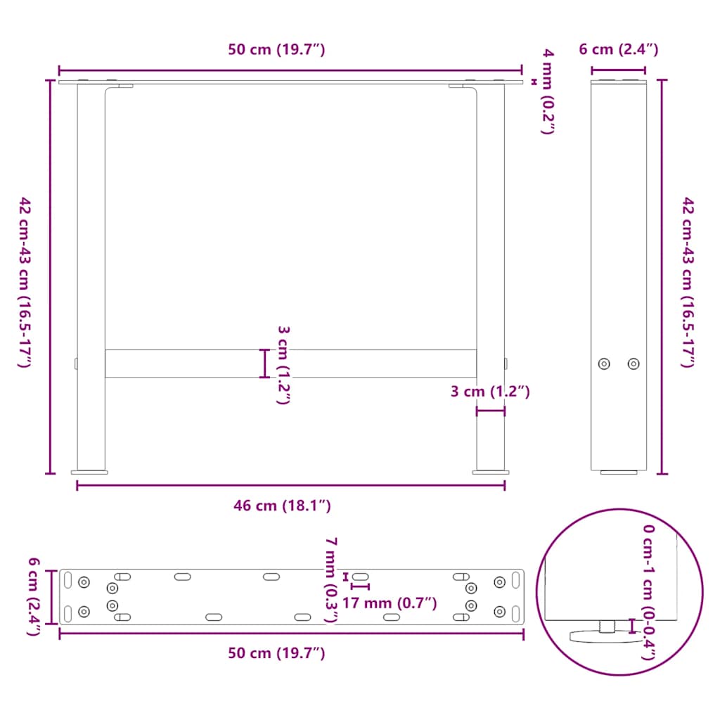 Pieds de table basse blanc 2 pcs 42×50 cm acier