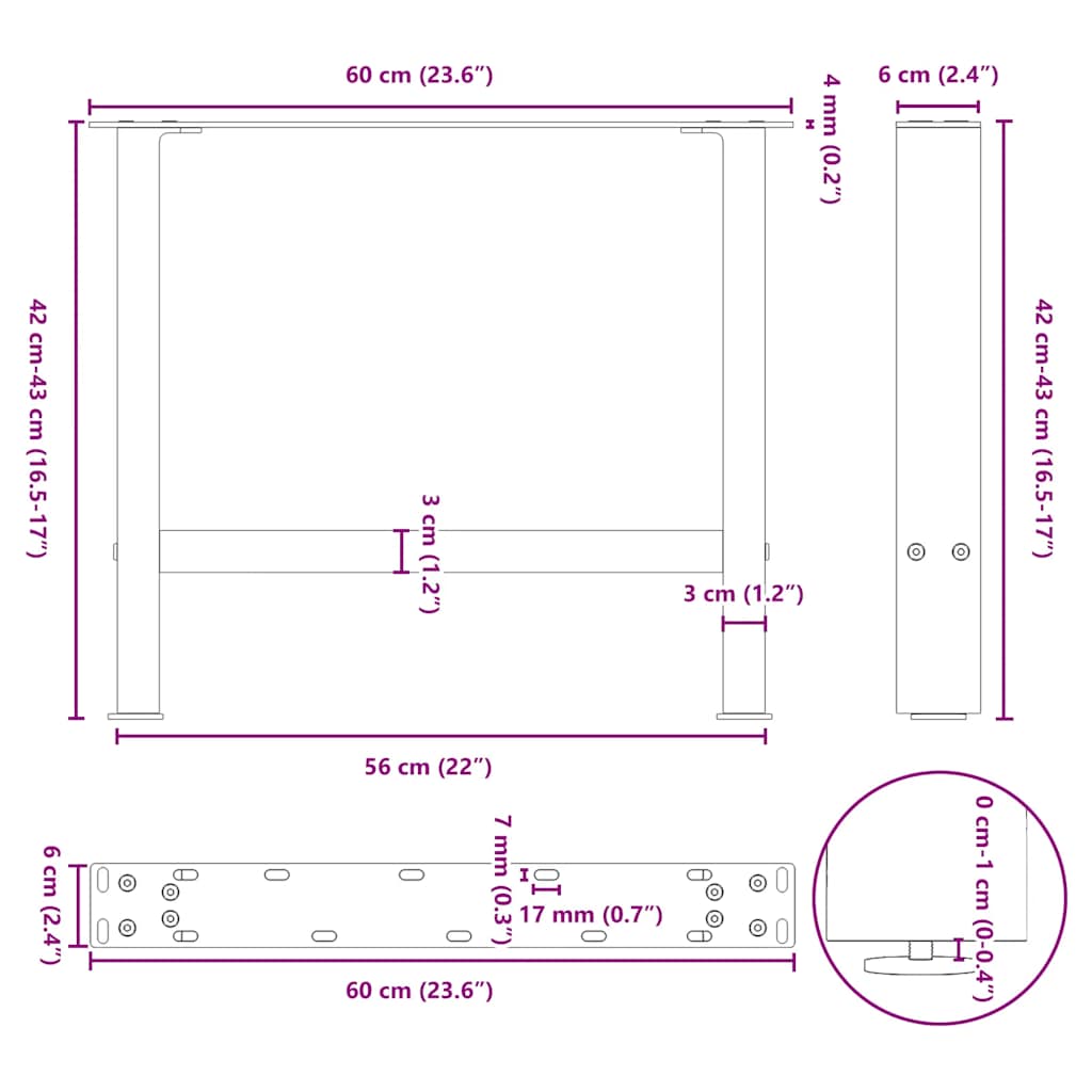 Pieds de table basse blanc 2 pcs 60x(42-43) cm acier