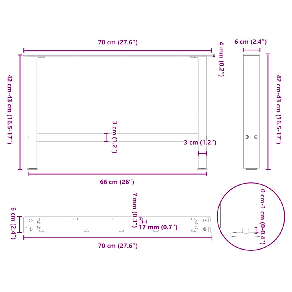 Weiße Couchtischbeine 2 Stück 70x(42-43) cm Stahl