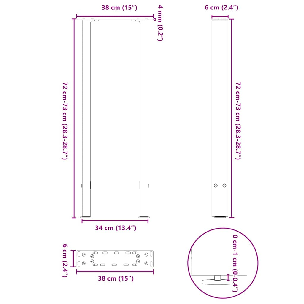 Pieds de table basse blanc 2 pcs 38x(72-73) cm acier